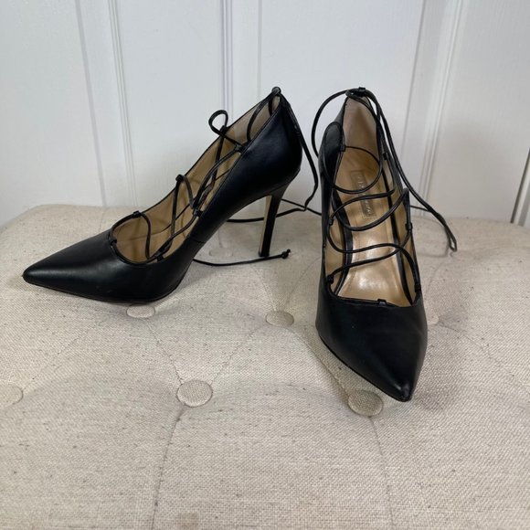 BCBGeneration Black Tully Lace-Up Pump Pointed Toe Stiletto's - 8 - Picture 3 of 13